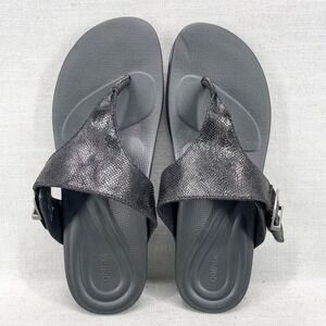 Aetrex Shoes Womens 7.5 Rita Sandals Black Thong Slip On Comfort Flats Flip Flop